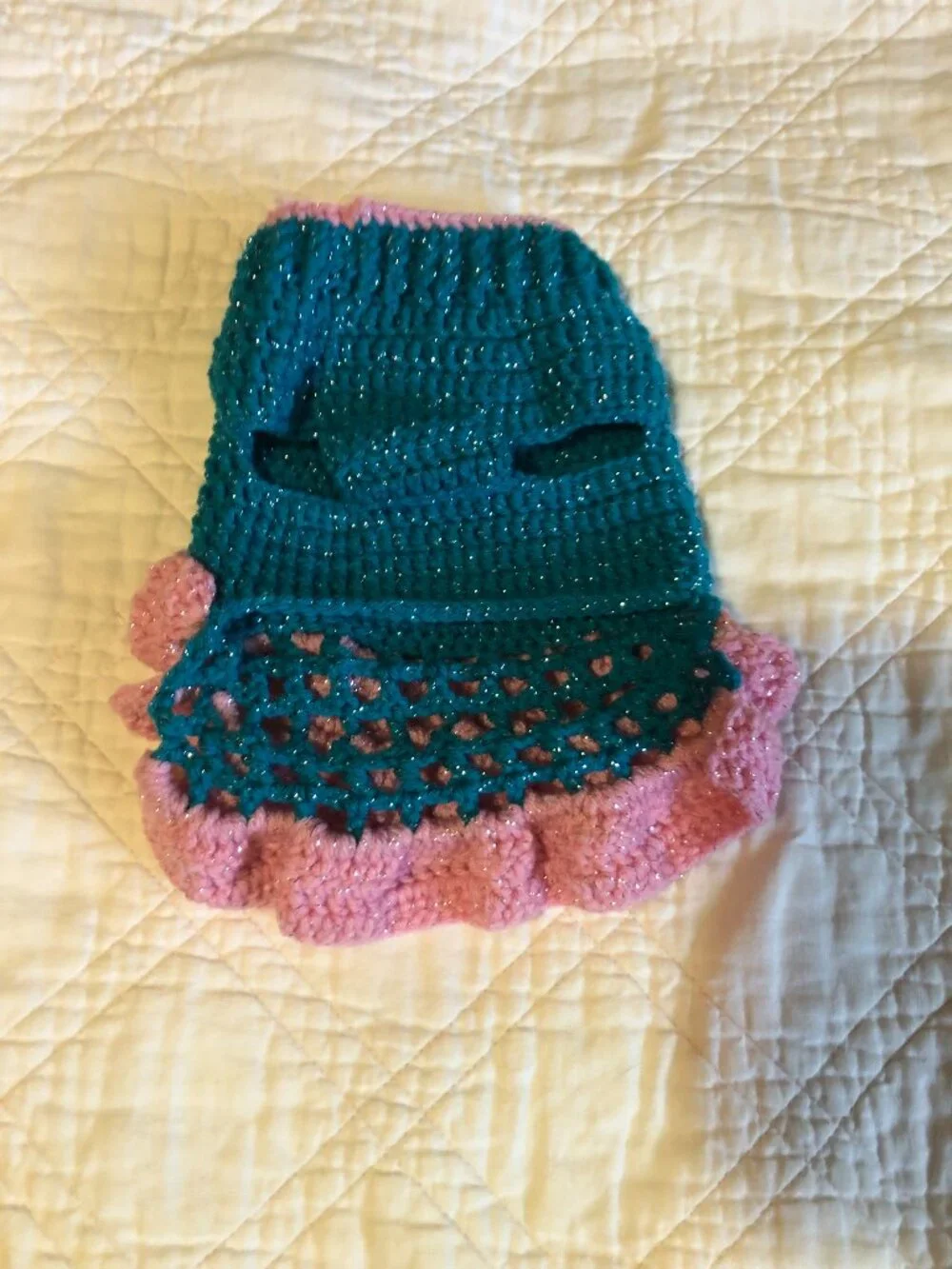 Dog Crochet Sweater with Pink Flower, Size Small
